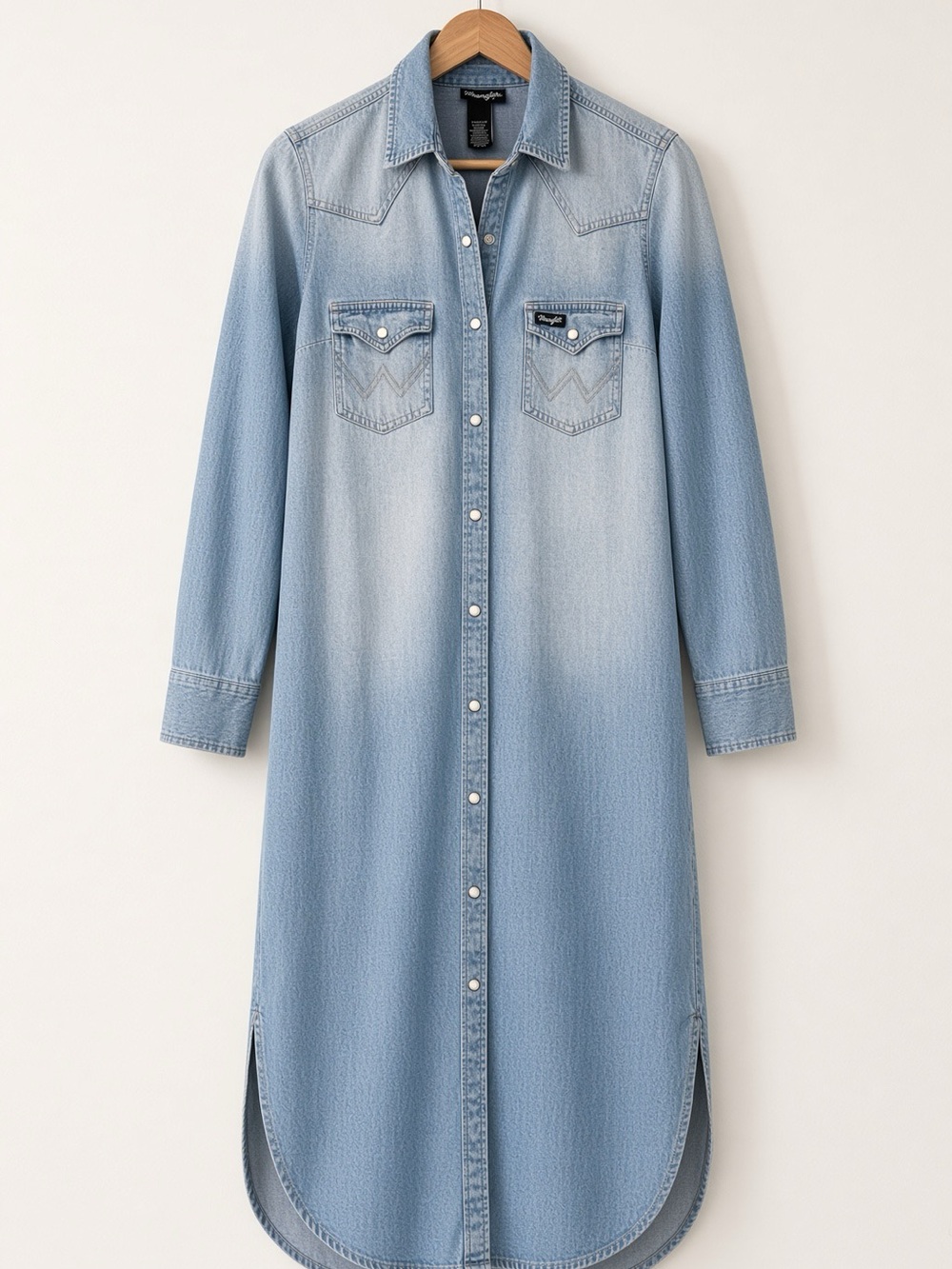 Wrangler Retro Light Blue Denim Long Sleeve Dress Duster Coat Timeless sz small